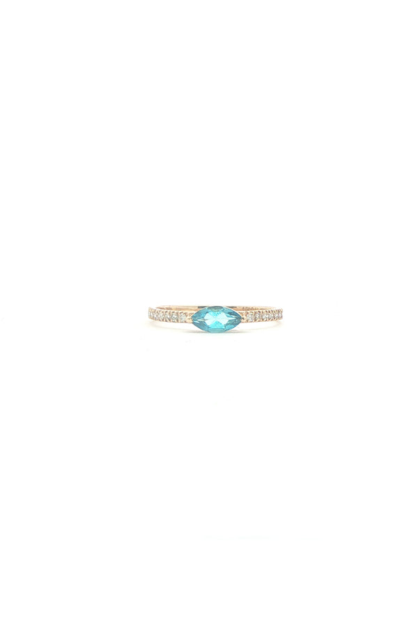 14K Marquise-Cut Blue Topaz Diamond Ring