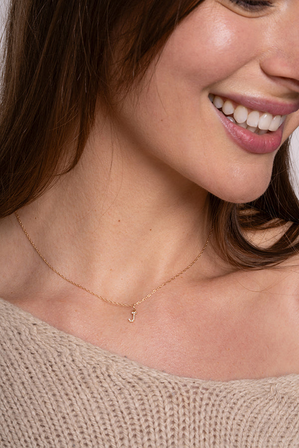 14K Diamond Initial Pendant on 14K Rope Chain