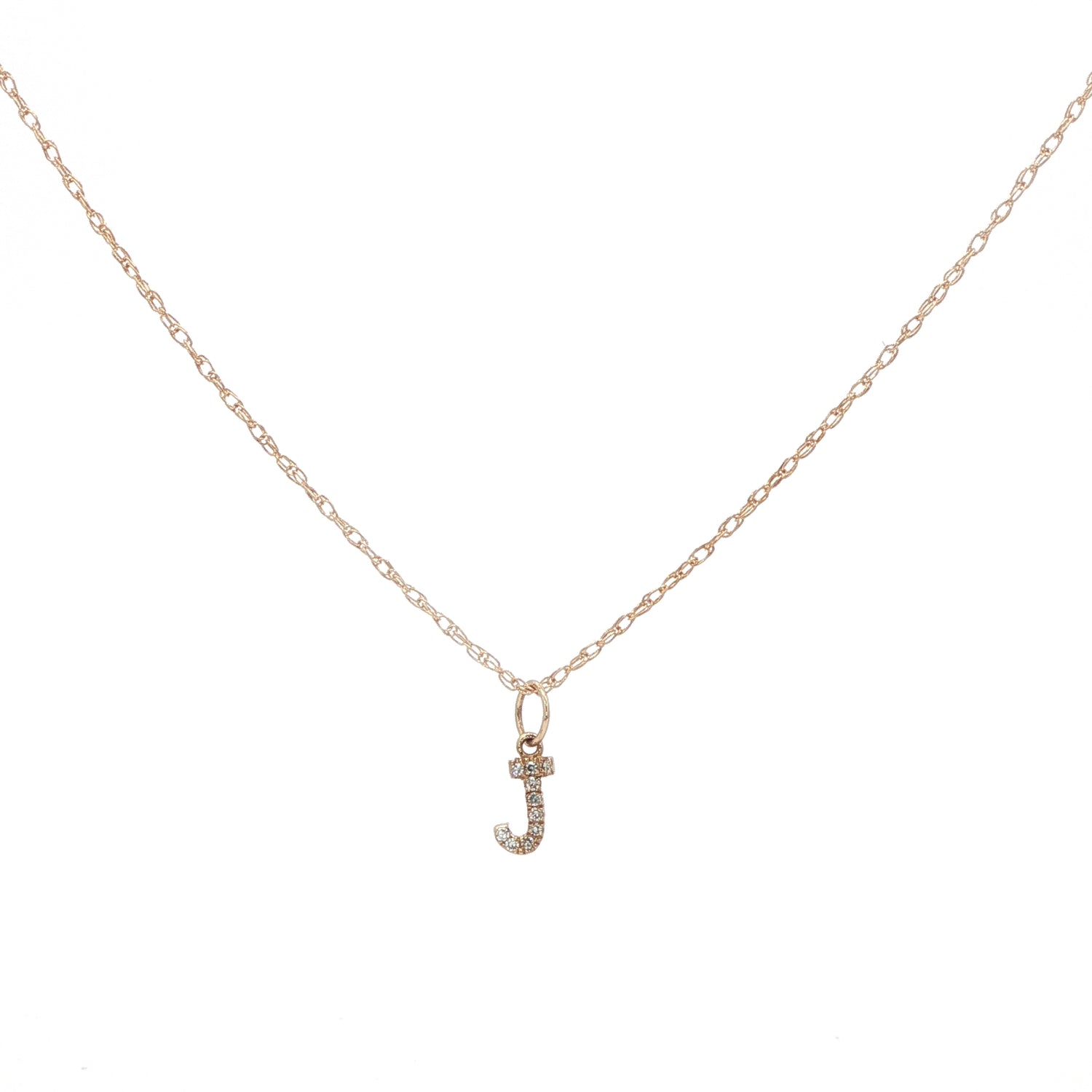 14K Diamond Initial Pendant on 14K Rope Chain