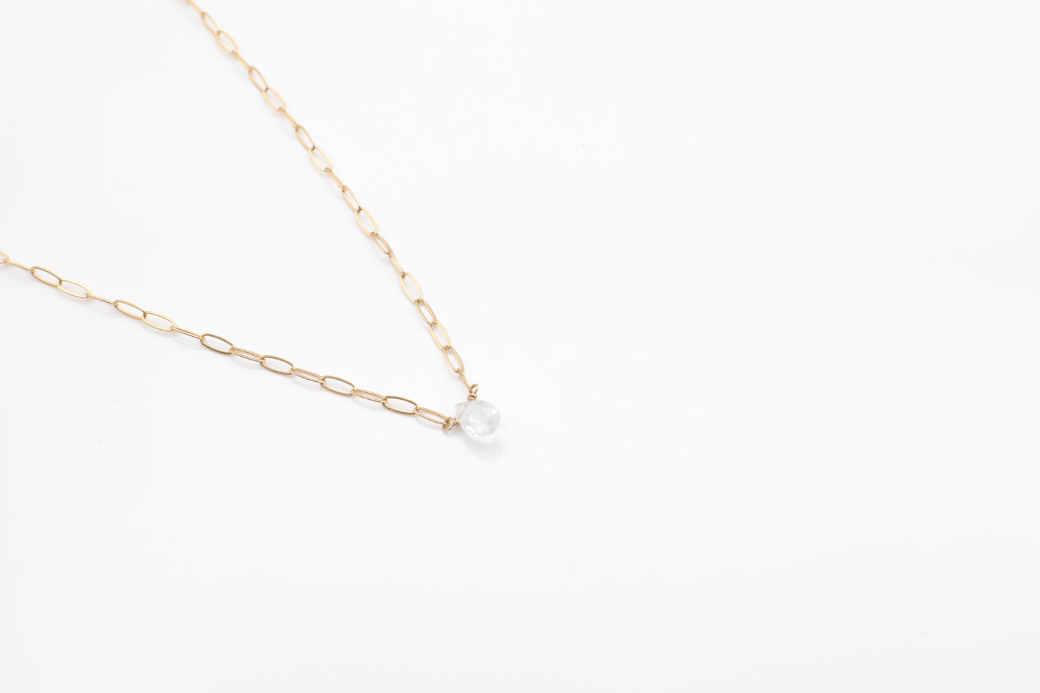 Moonstone Pear Cuton Paper clip Chain Necklace