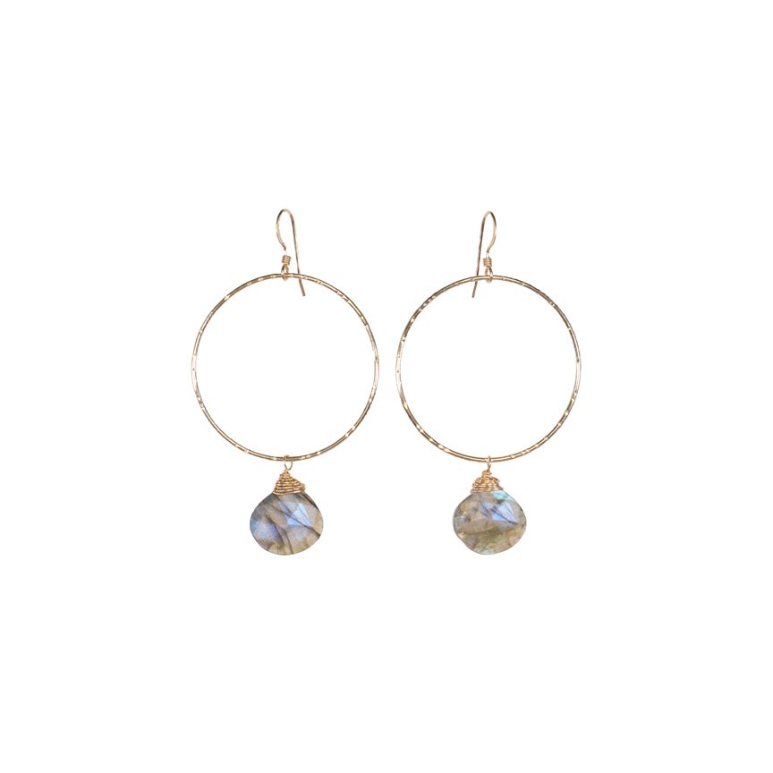 Labradorite Teardrop Earrings with Large Rings