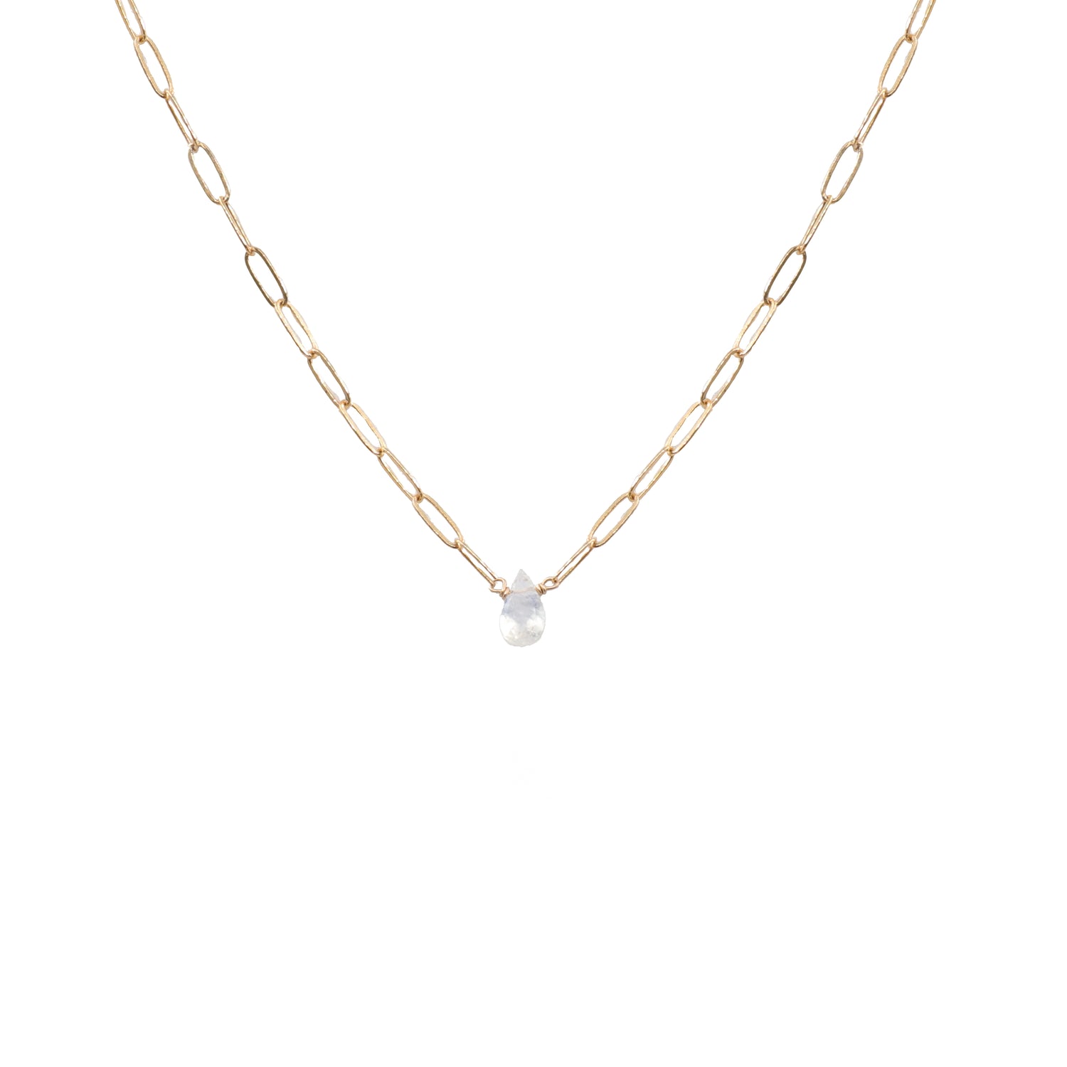 Moonstone Pear Cuton Paper clip Chain Necklace
