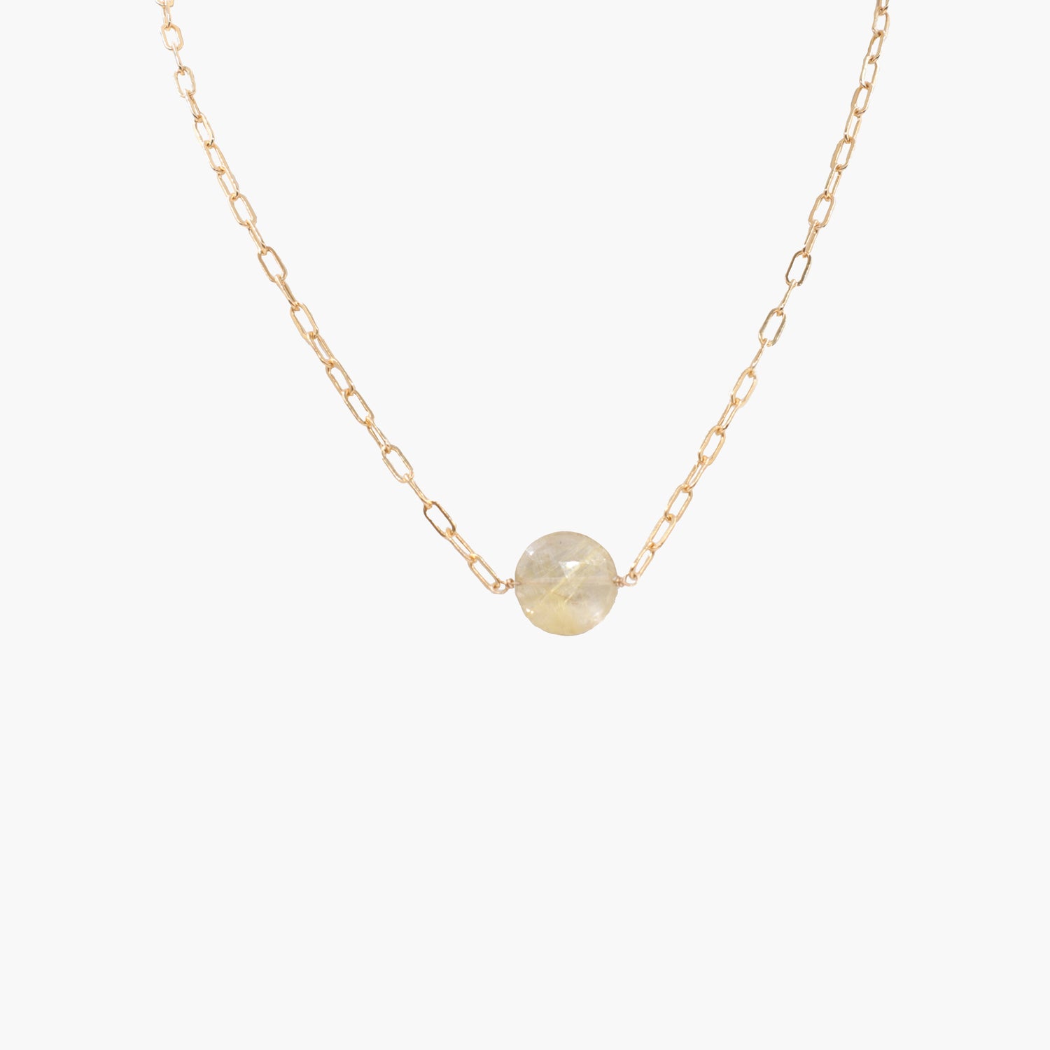 Golden Rutilated Quartz on Paper Clip Chain Necklace