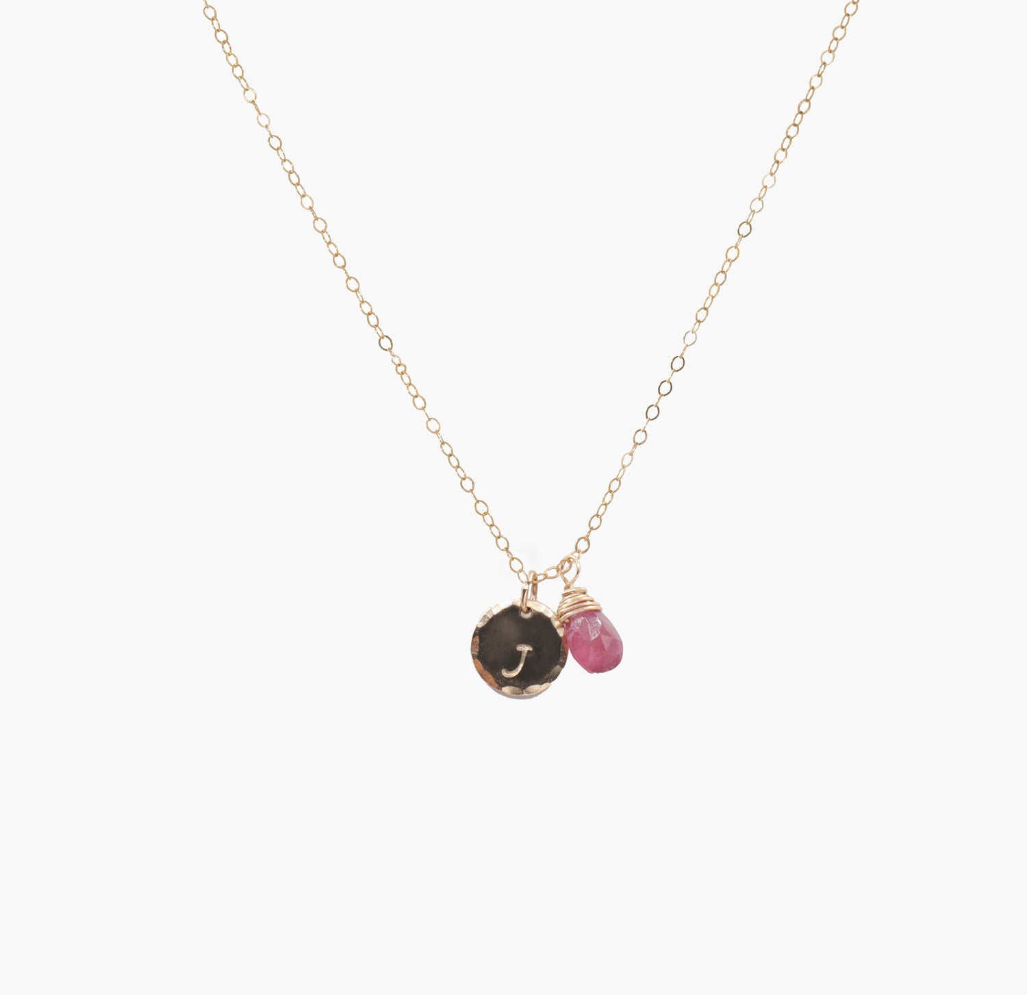 Stamped Hamered Disc with Briolette Gemstone