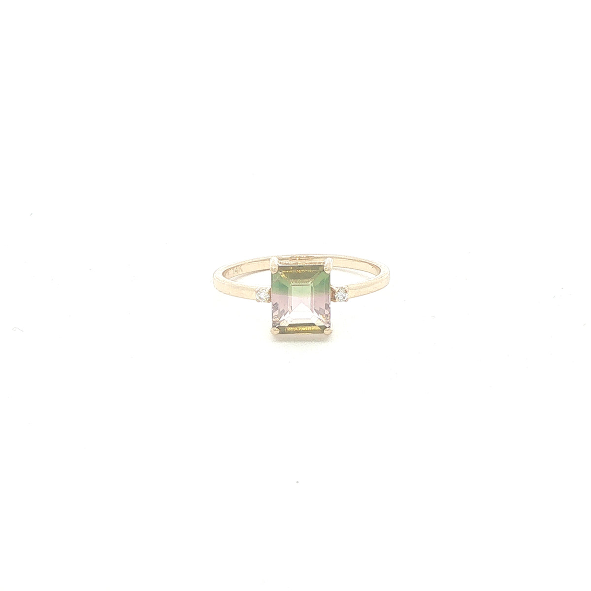 14K Watermelon Tourmaline Diamond Accent Ring
