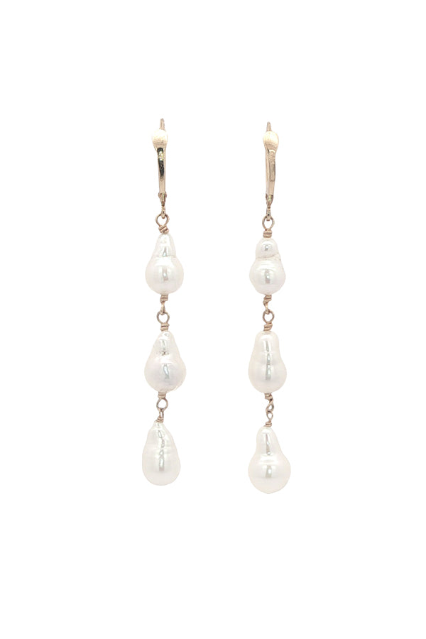 14K 3 Drop Baroque Pearl Earrings