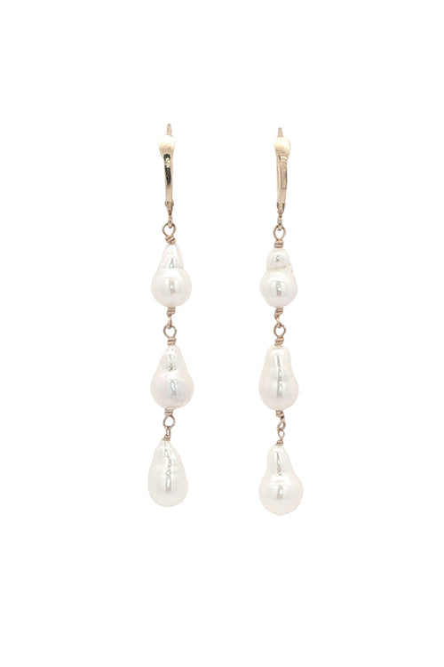 14K 3 Drop Baroque Pearl Earrings