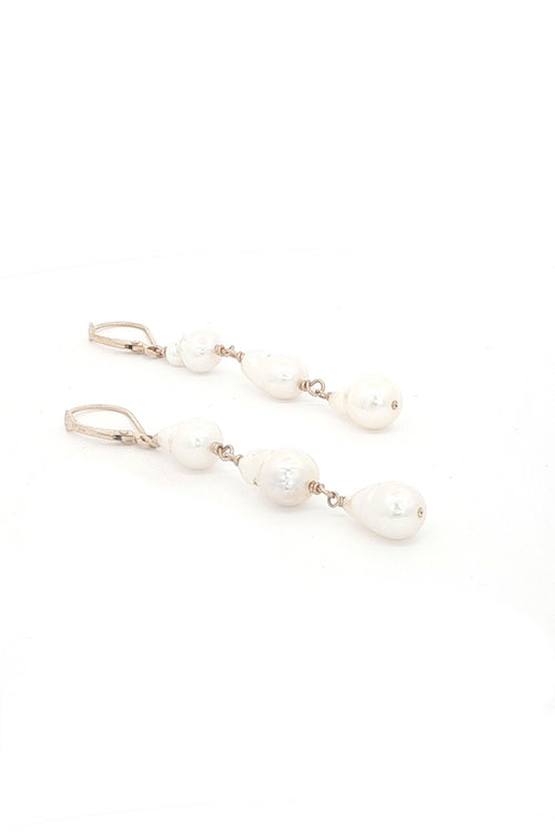 14K 3 Drop Baroque Pearl Earrings