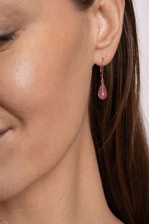 14K Pink Tourmaline Drop Earrings