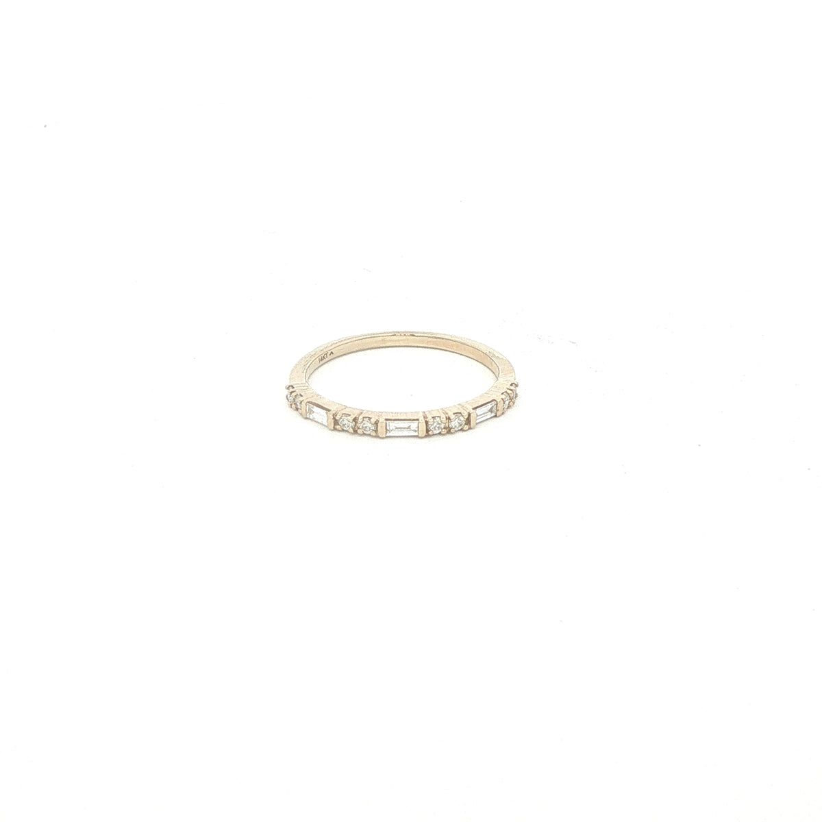 14k Yellow Gold Alternating Baguette and Round Diamond Ring