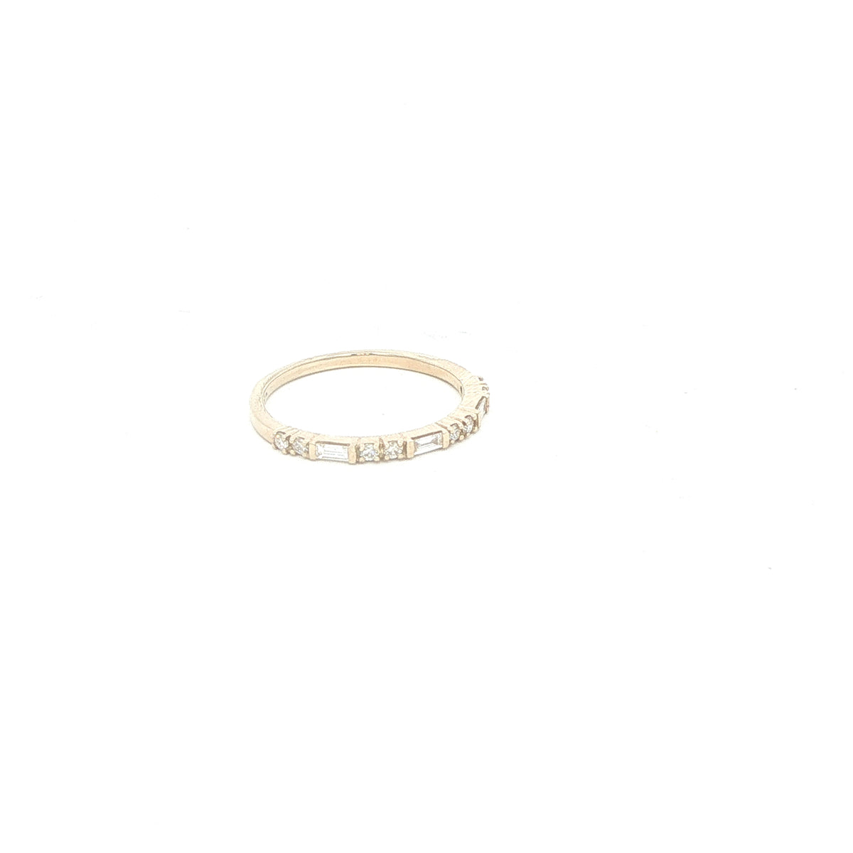 14k Yellow Gold Alternating Baguette and Round Diamond Ring