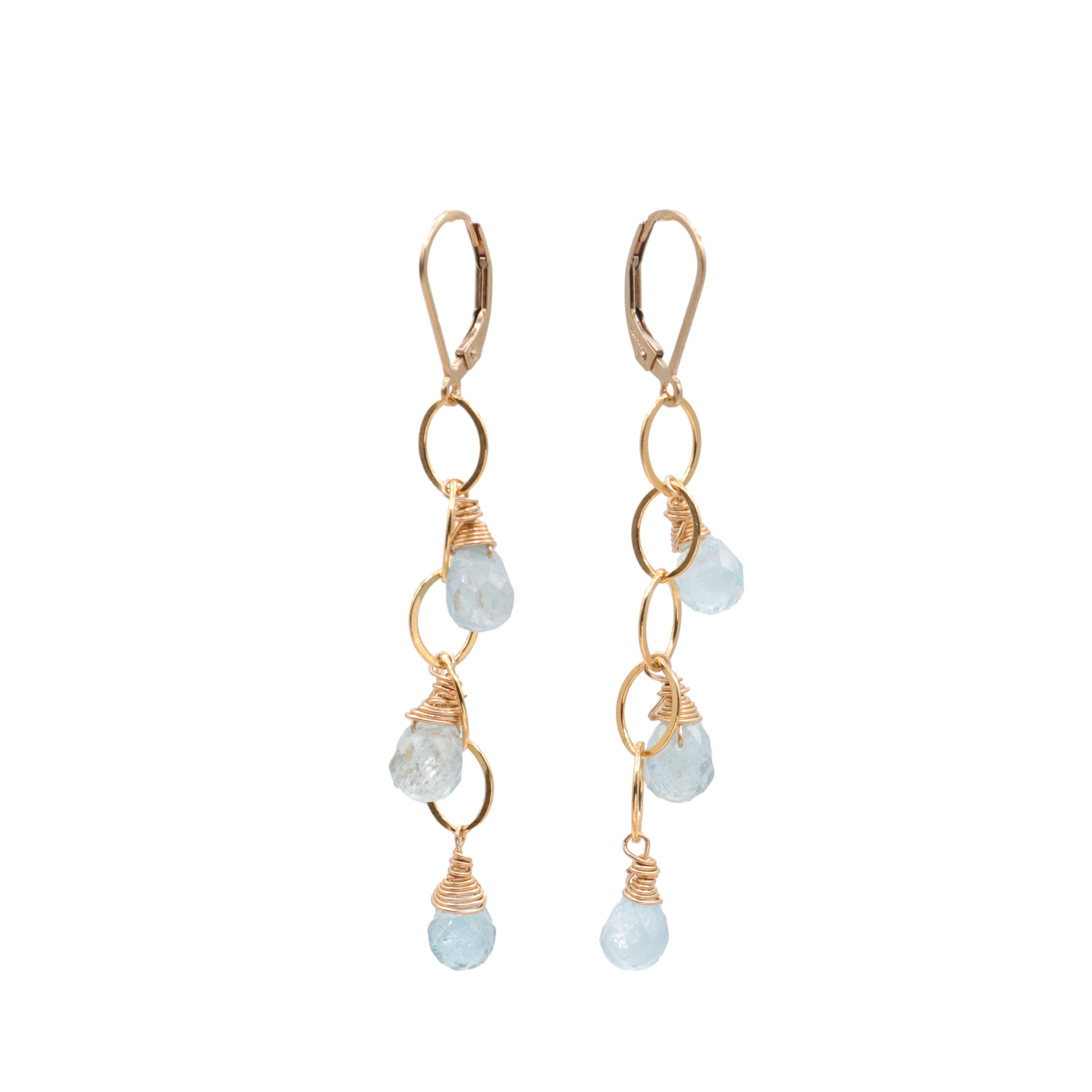 3 Drop Aquamarine Briolette Gemstone Earrings