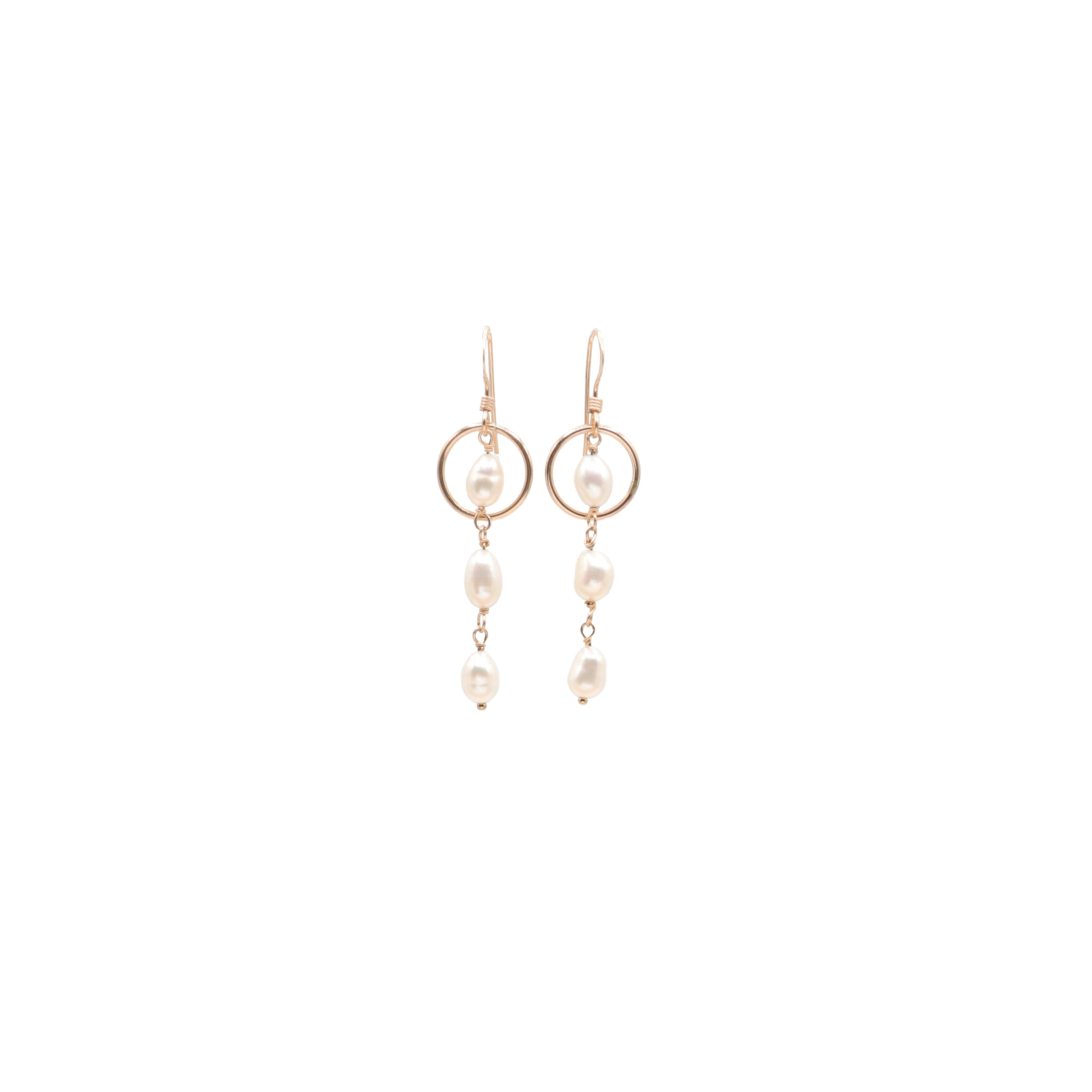 3 Drop Pearl with Ring Earrings