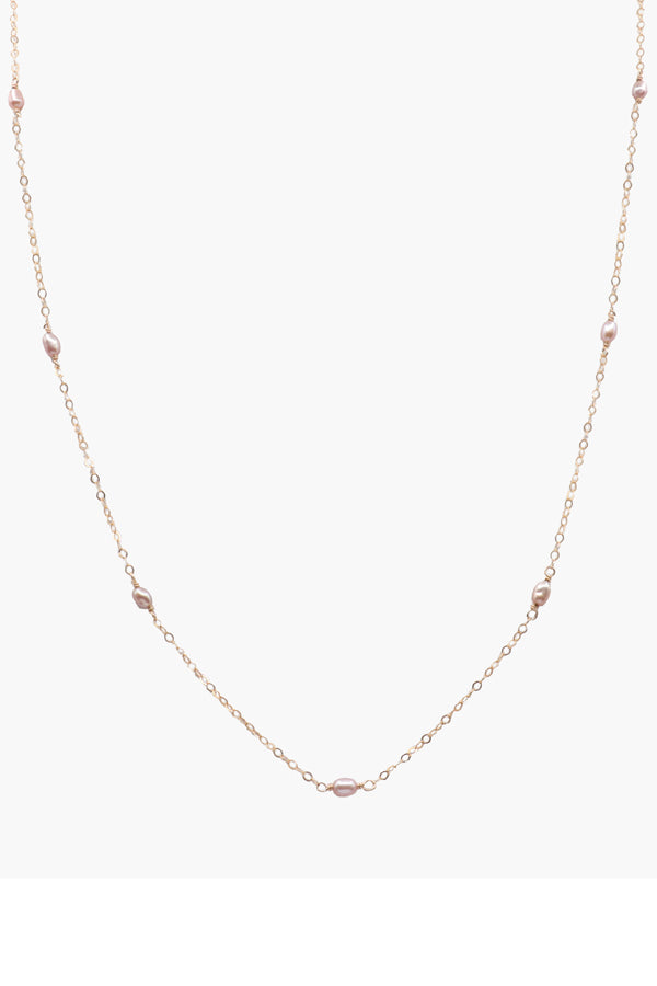 7 Stone Elongated Pink Pearl Necklace