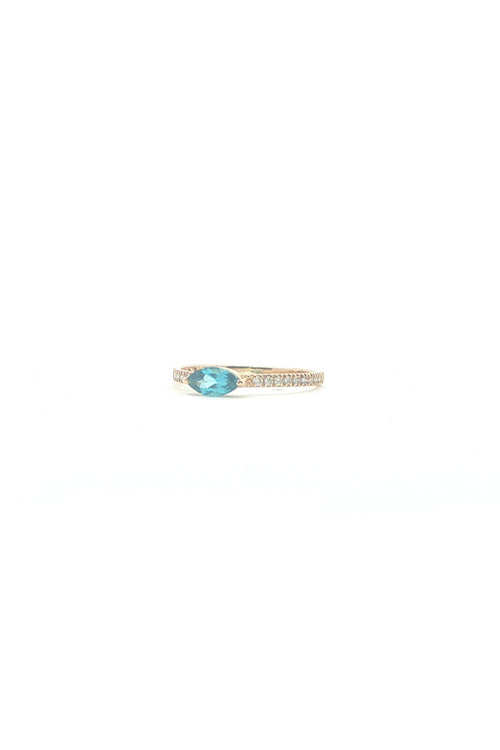 14K Marquise-Cut Blue Topaz Diamond Ring