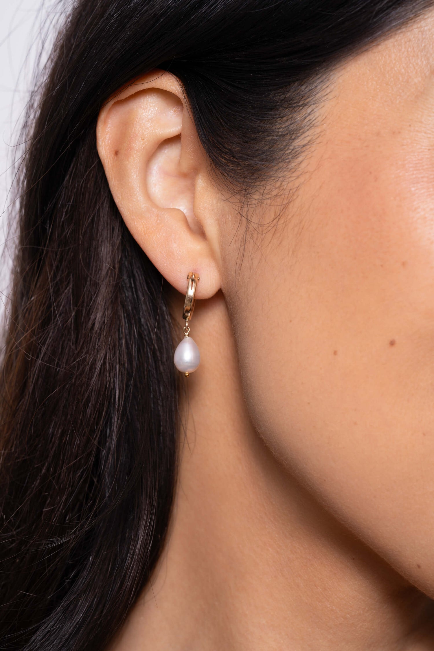 Classic Pearl Hoop Leverback Earring Model