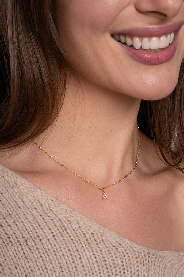 14K Initial Diamond Pendant with 14K Gold Filled Satellite Chain