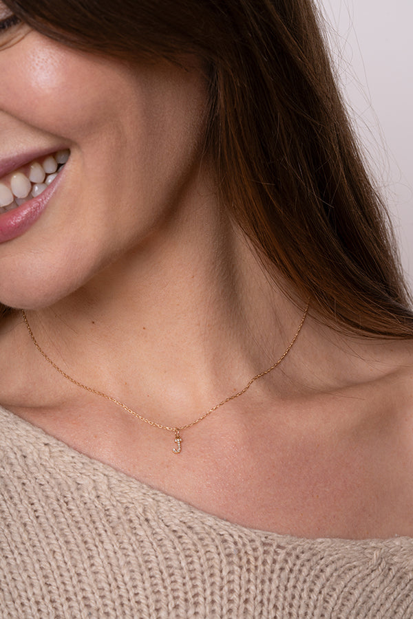 14K Diamond Initial Pendant on 14K Rope Chain