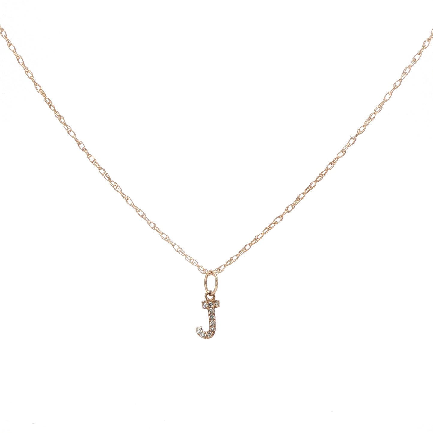 14K Diamond Initial Pendant on 14K Rope Chain