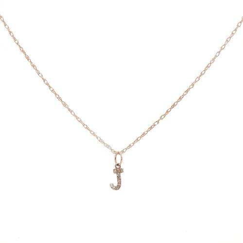 14K Diamond Initial Pendant on 14K Rope Chain