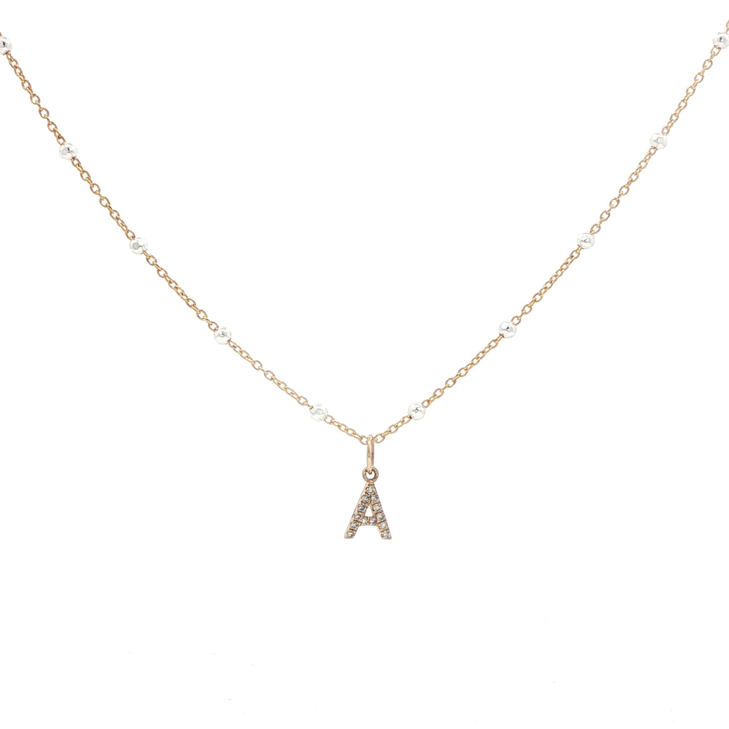 14K Initial Diamond Pendant with 14K Gold Filled Satellite Chain