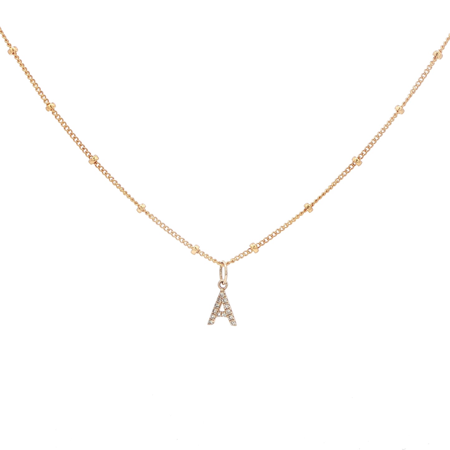 14K Initial Diamond Pendant with 14K Gold Filled Satellite Chain