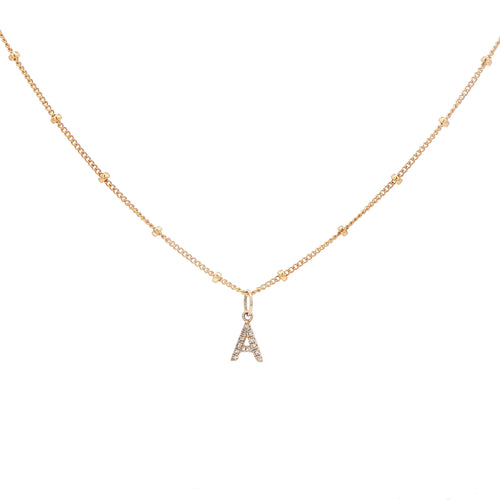 14K Initial Diamond Pendant with 14K Gold Filled Satellite Chain