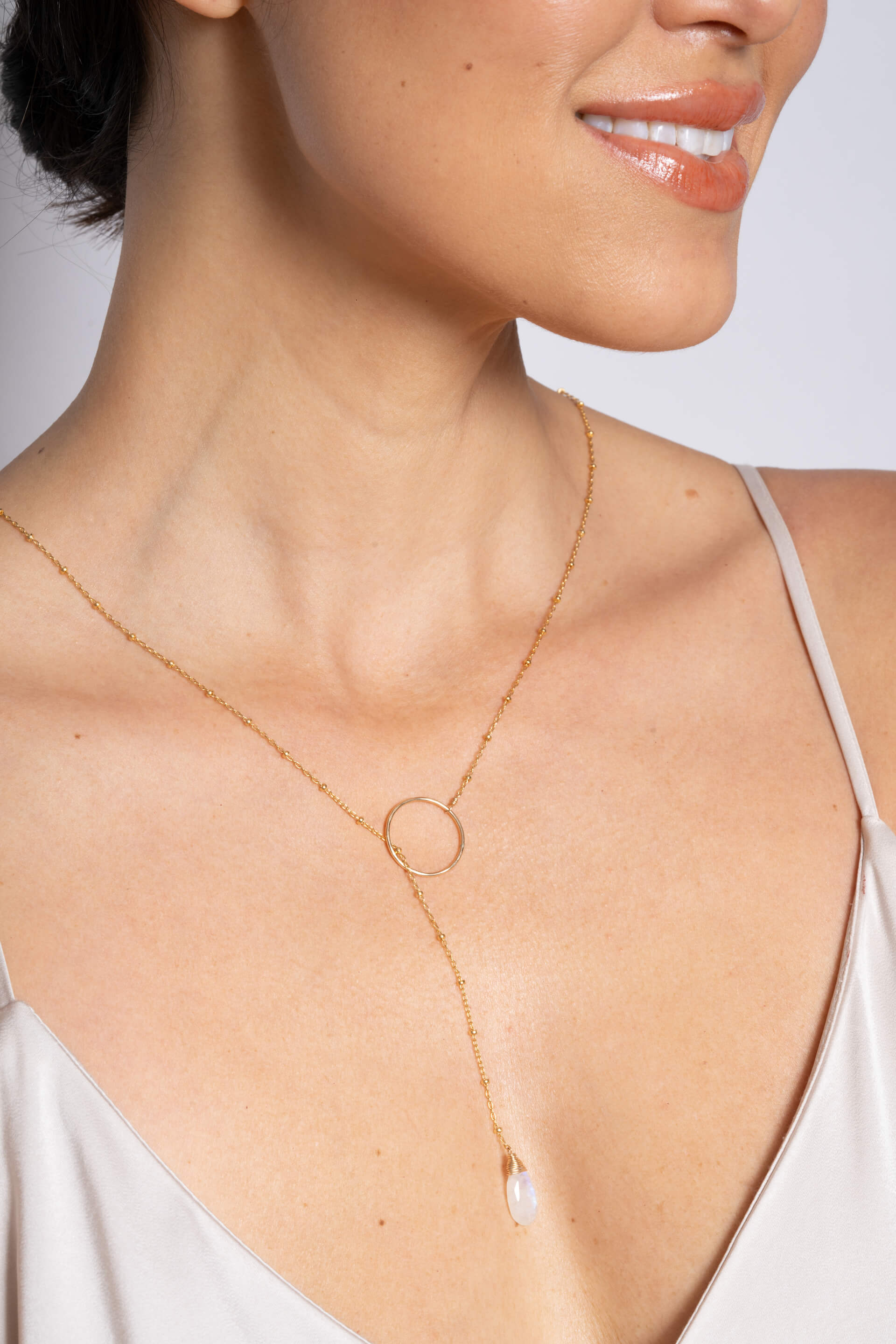 Gemstone Satellite Lariat Necklace(Moonstone Featured)