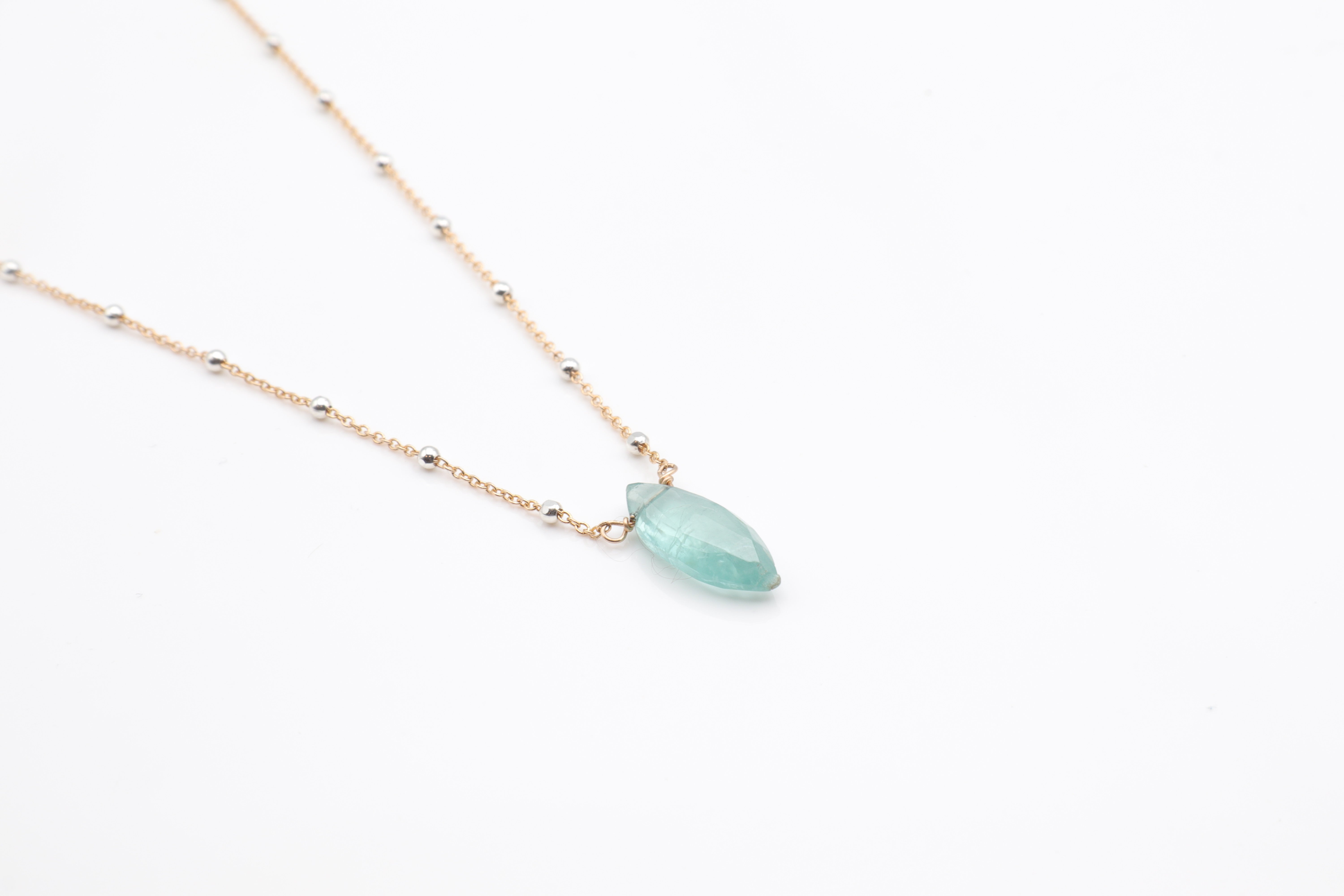 Green Kyanite Marquise Cut on Satellite Chain Necklace