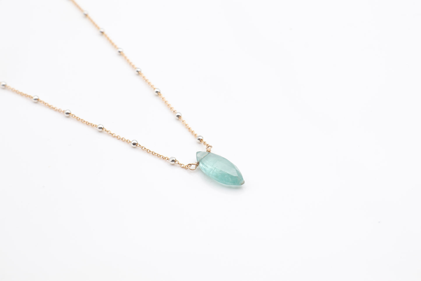 Green Kyanite Marquise Cut on Satellite Chain Necklace