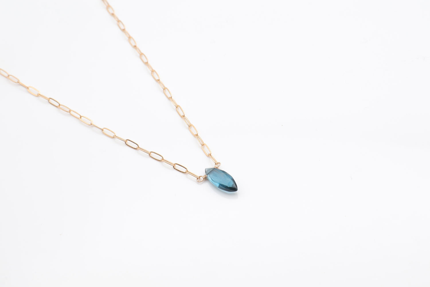 London Blue Topaz Marquise Cut on Thin Paperclip Chain