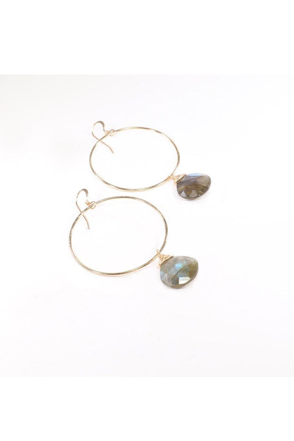 Labradorite Teardrop Earrings with Large Rings