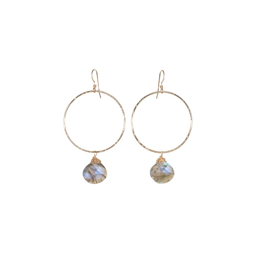 Labradorite Teardrop Earrings with Large Rings