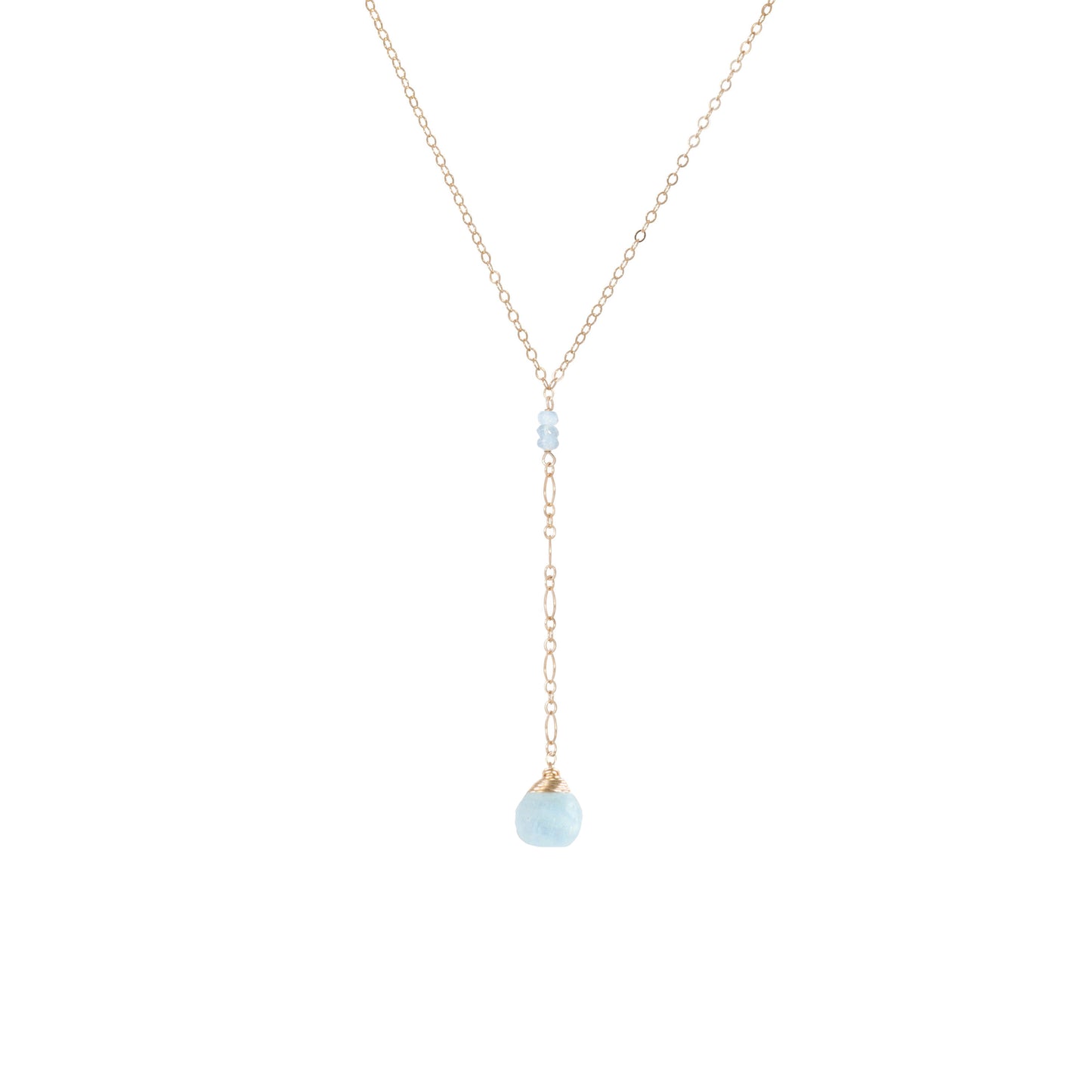 JK Designs "Y" Drop Necklace in Moss Aquamarine