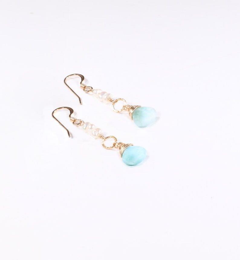 Pearls with Larimar Side