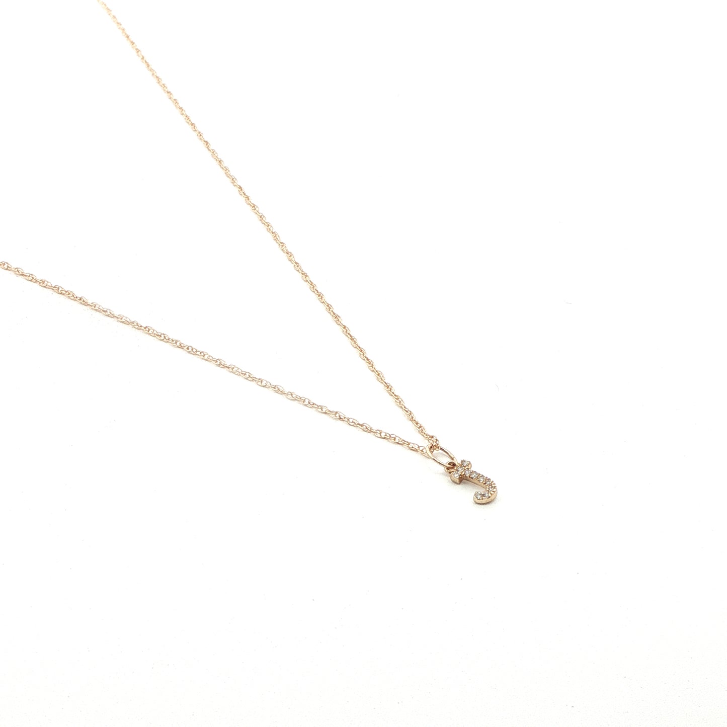 14K Diamond Initial Pendant on 14K Rope Chain