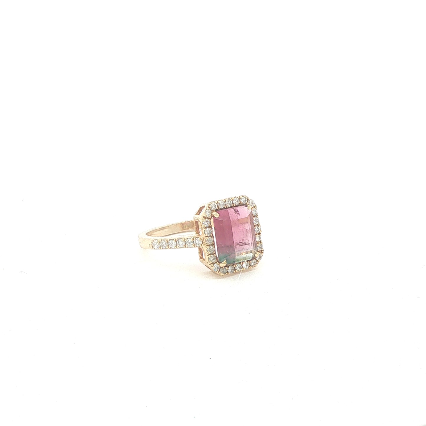 14K Watermelon Tourmaline Diamond Halo Ring