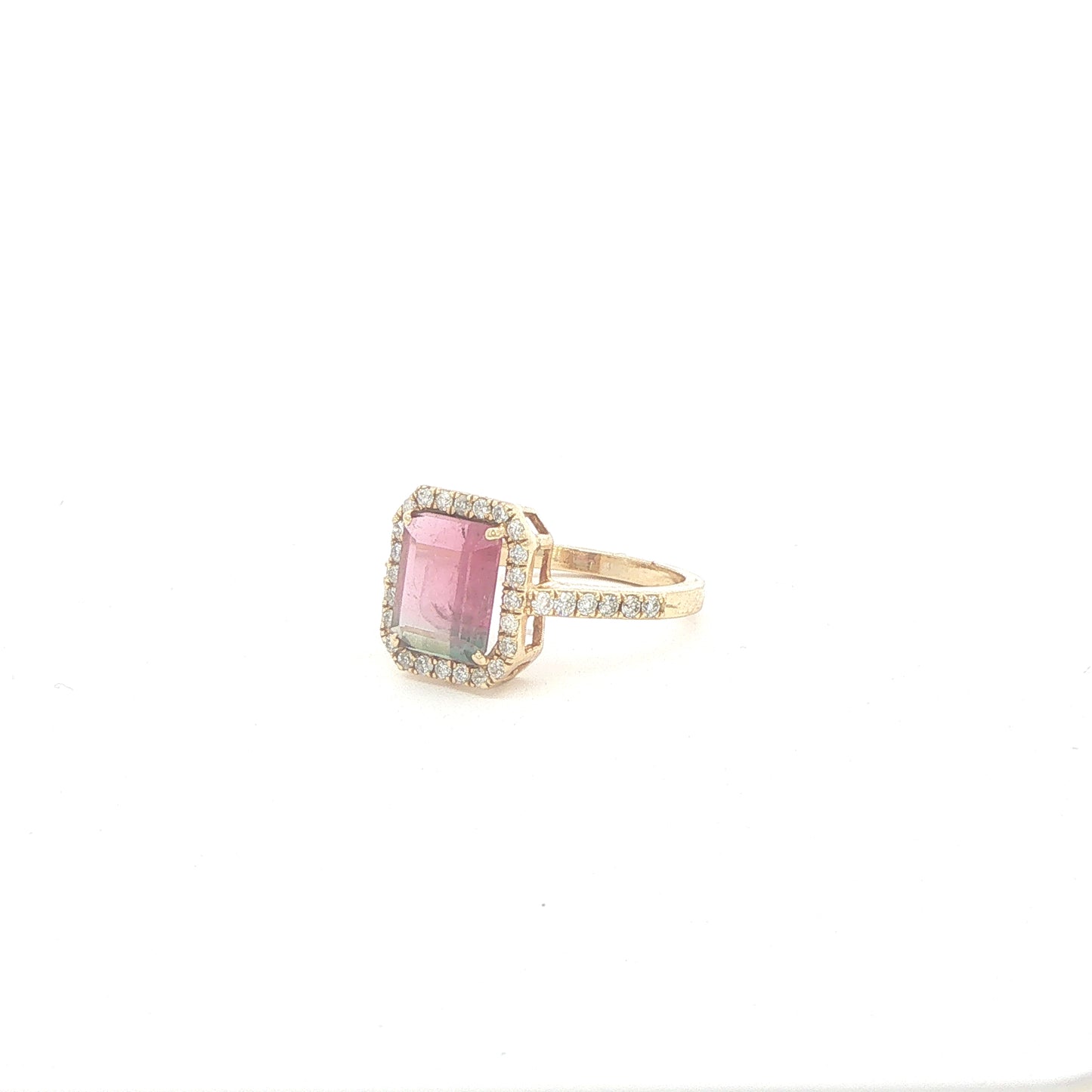 14K Watermelon Tourmaline Diamond Halo Ring