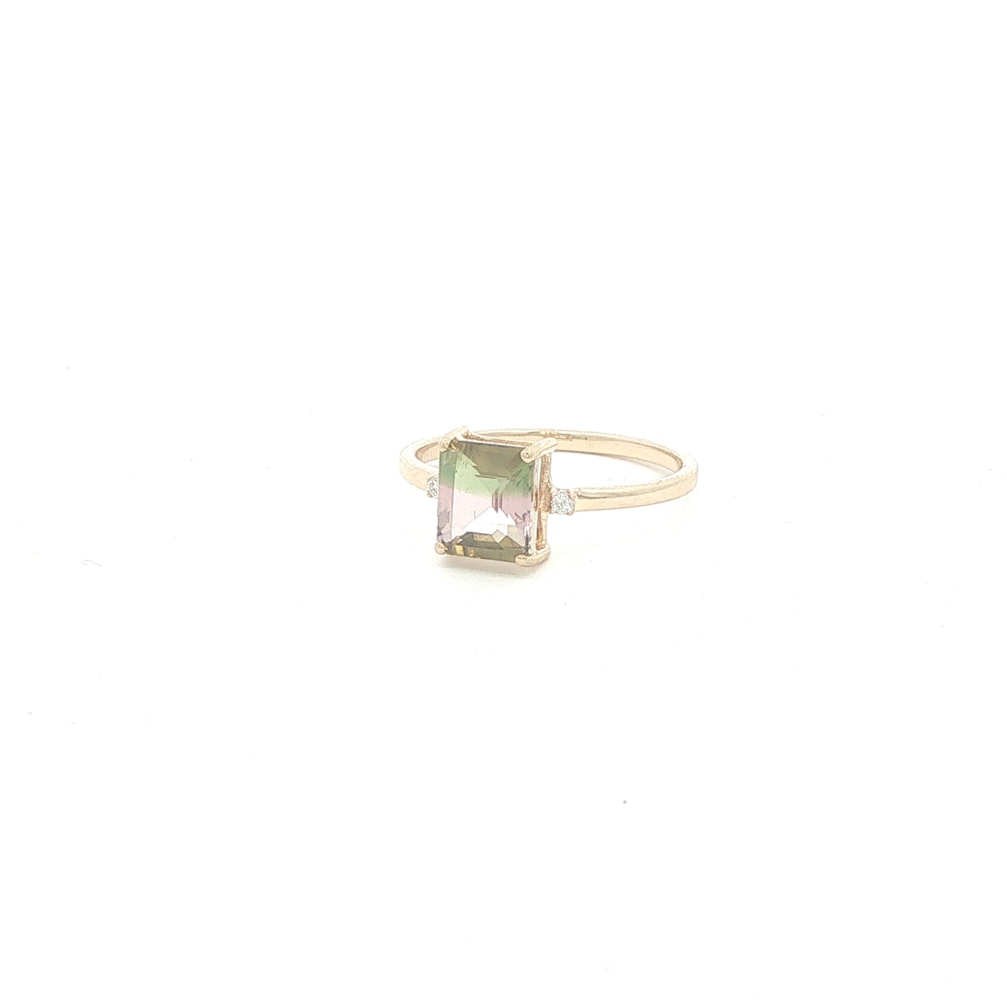 14K Watermelon Tourmaline Diamond Accent Ring