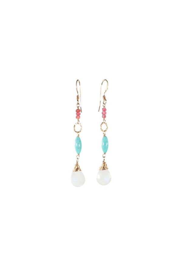 Tourmaline, Turquoise and Moonstone Earrings