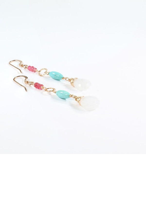 Tourmaline, Turquoise and Moonstone Earrings