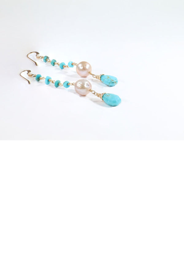 Turquoise and Pearl Earrings