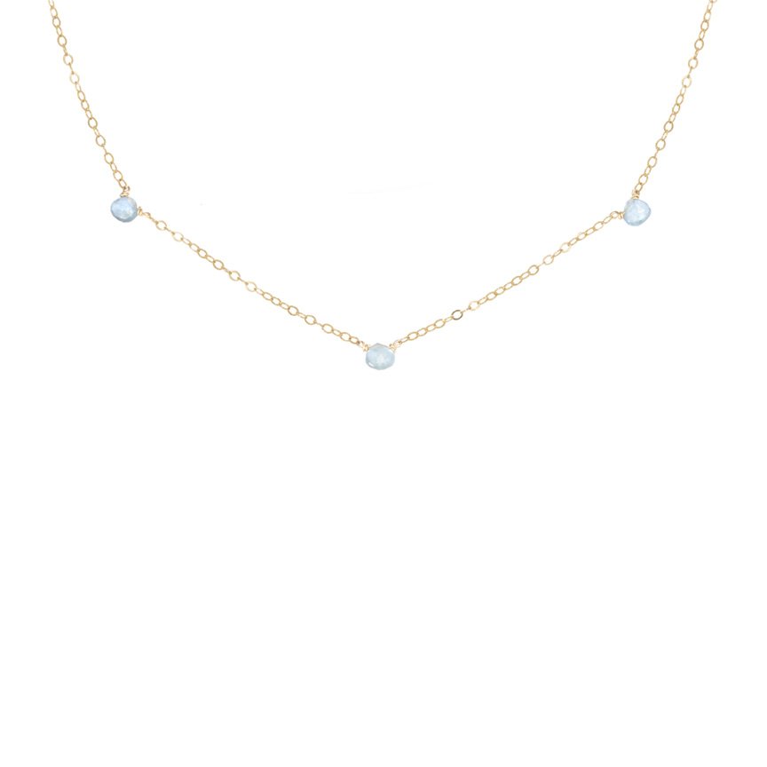 JK Designs 3 Stone Moss Aquamarine Necklace