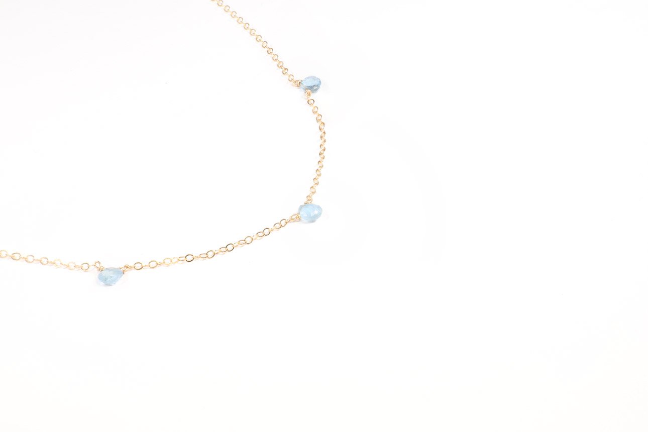 JK Designs 3 Stone Moss Aquamarine Necklace