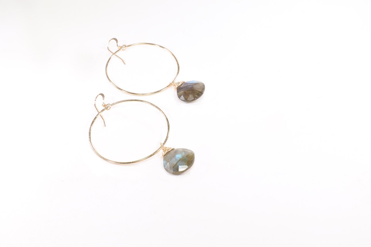 JK Designs Labradorite Teardrop Earrings with Large Rings