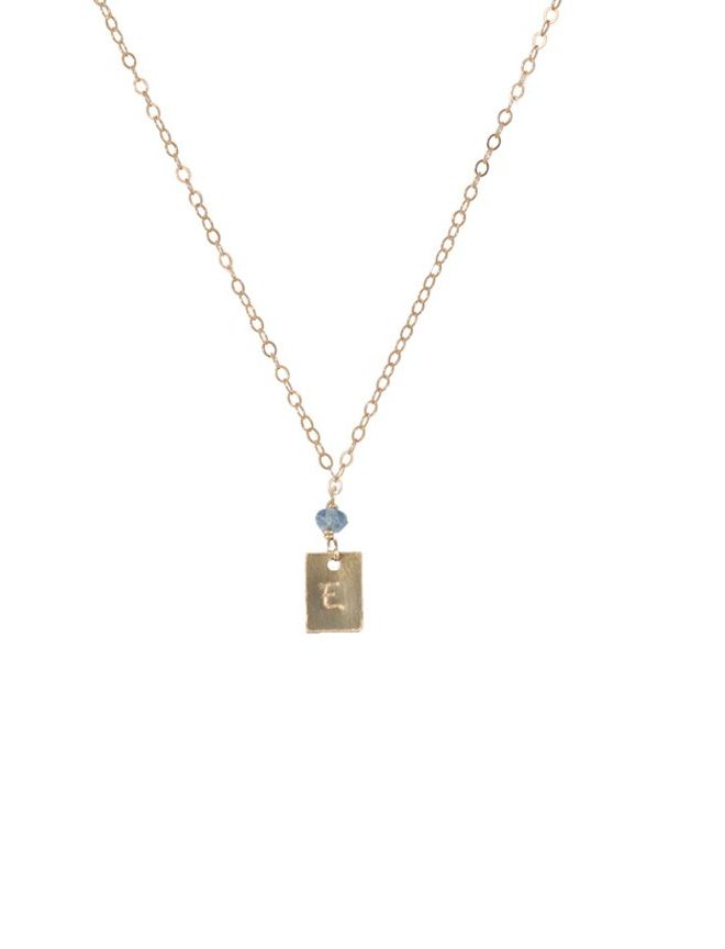 JK Designs Custom Initial Square with Gemstone Necklace